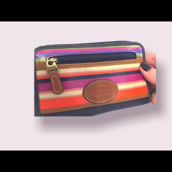 Fossil Wallet Compact Card Case Striped Y2K Free Shipping - Picture 5 of 10